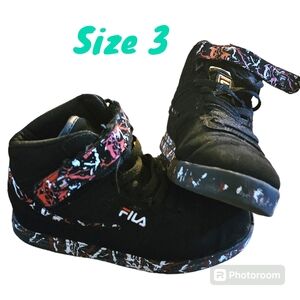 Fila Boy Size 3 High Top Velcro Splatter Vulc 13 Basketball Gym Toddler Grafitti